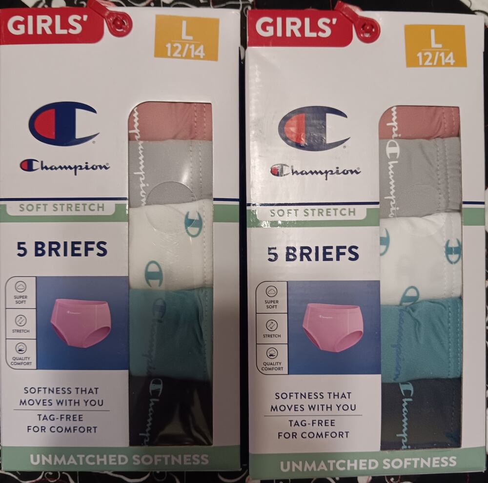 Champion Girls' Soft Stretch Briefs in Size Large (12/14) 2 (5 packs) 10 Pr NEW